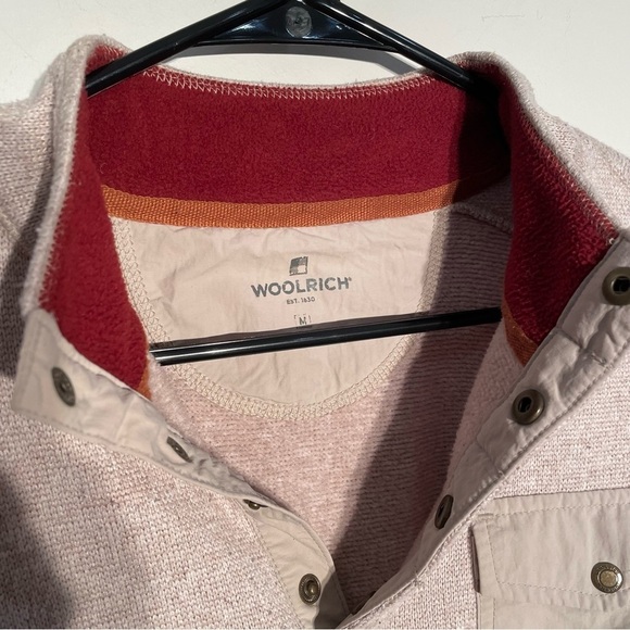 EUC WOOLRICH L/S 1/2 Snap Button High Neck Henley Sweater Top Beige M1763 MENS M - Picture 2 of 7